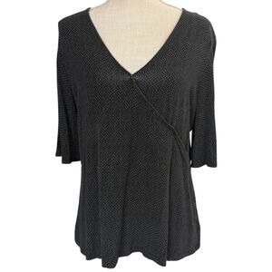 Liz Claiborne, Large, Black & White Short Flutter Sleeve Faux Wrap Style Top